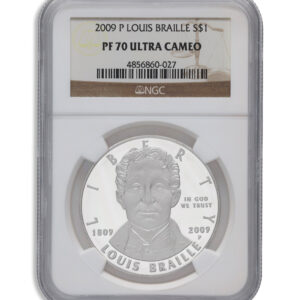 2009-P $1 Louis Braille Silver Commem - NGC PF70