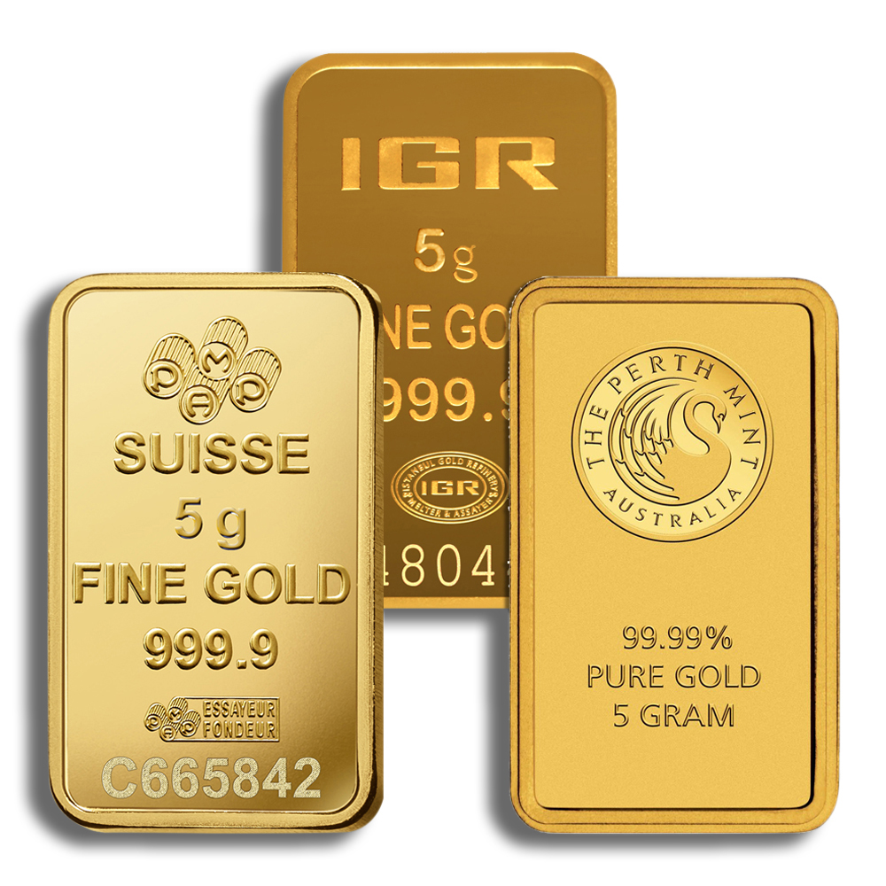 5 gram Gold Bar Brand Varies (No Card) Aurora Gold & Silver